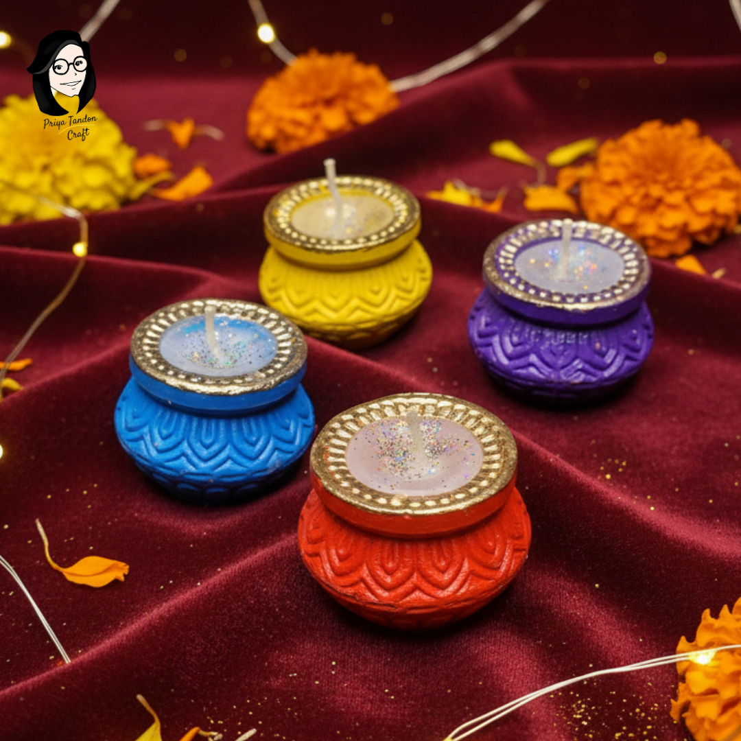 Handcrafted Matka Diya Wax Candles for Diwali (Set of 4)