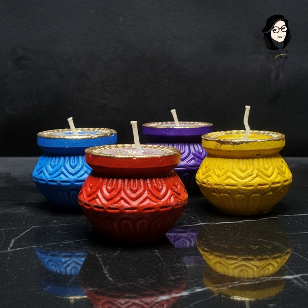 Handcrafted Matka Diya Wax Candles for Diwali (Set of 4)