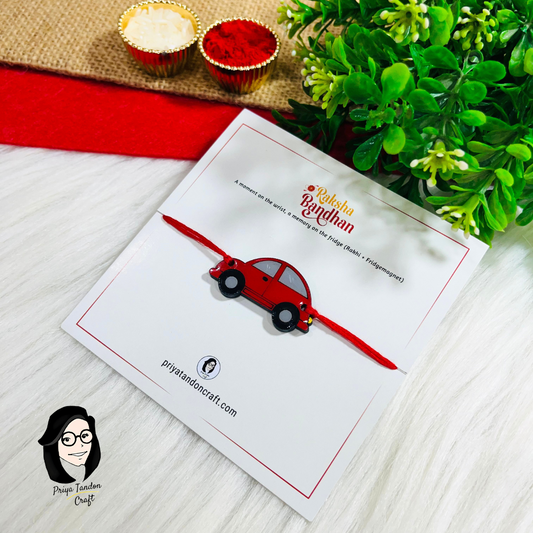 Handmade Red Car Rakhi (Fridge Magnet)