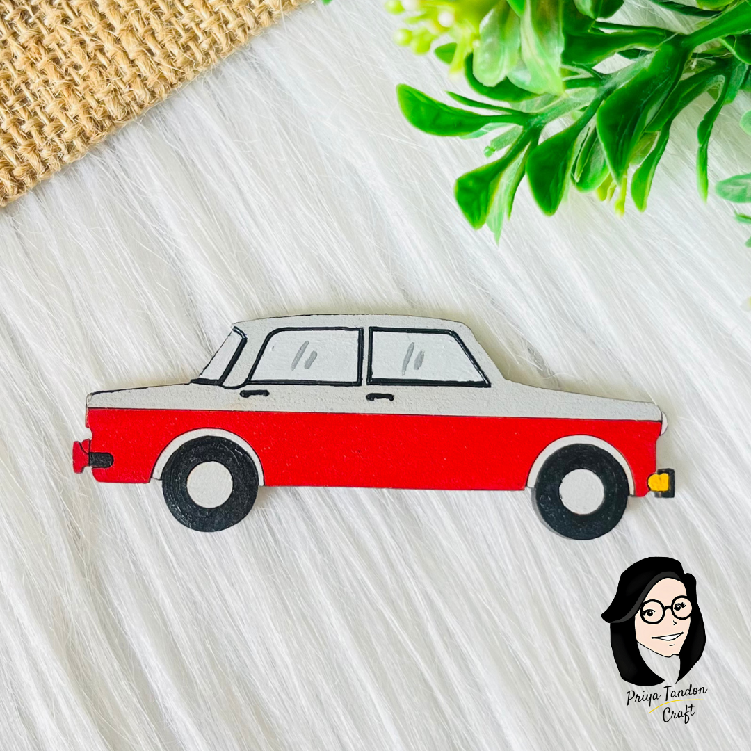 Red Vintage Car Fridge Magnet - Handmade
