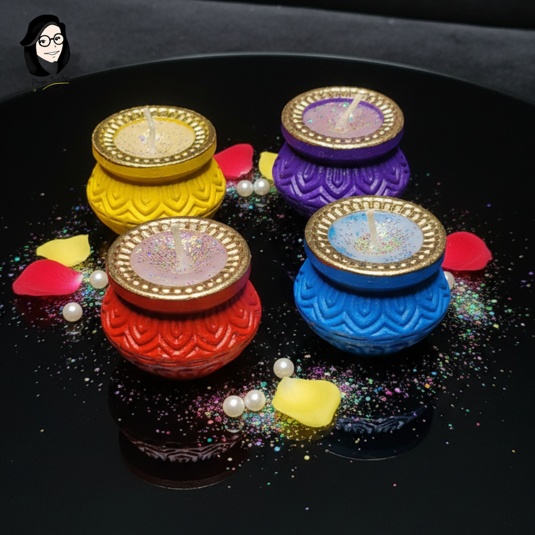 Handcrafted Matka Diya Wax Candles for Diwali (Set of 4)