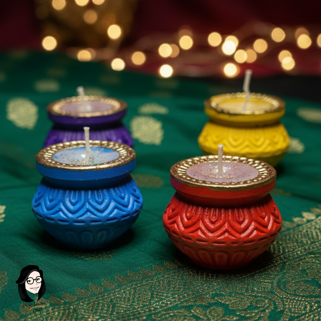 Handcrafted Matka Diya Wax Candles for Diwali (Set of 4)