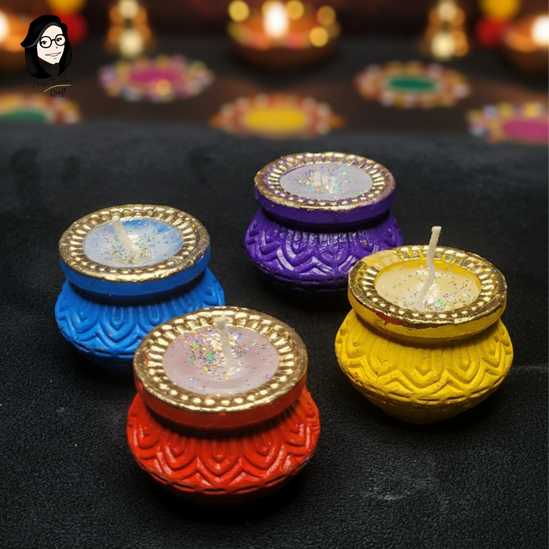 Handcrafted Matka Diya Wax Candles for Diwali (Set of 4)