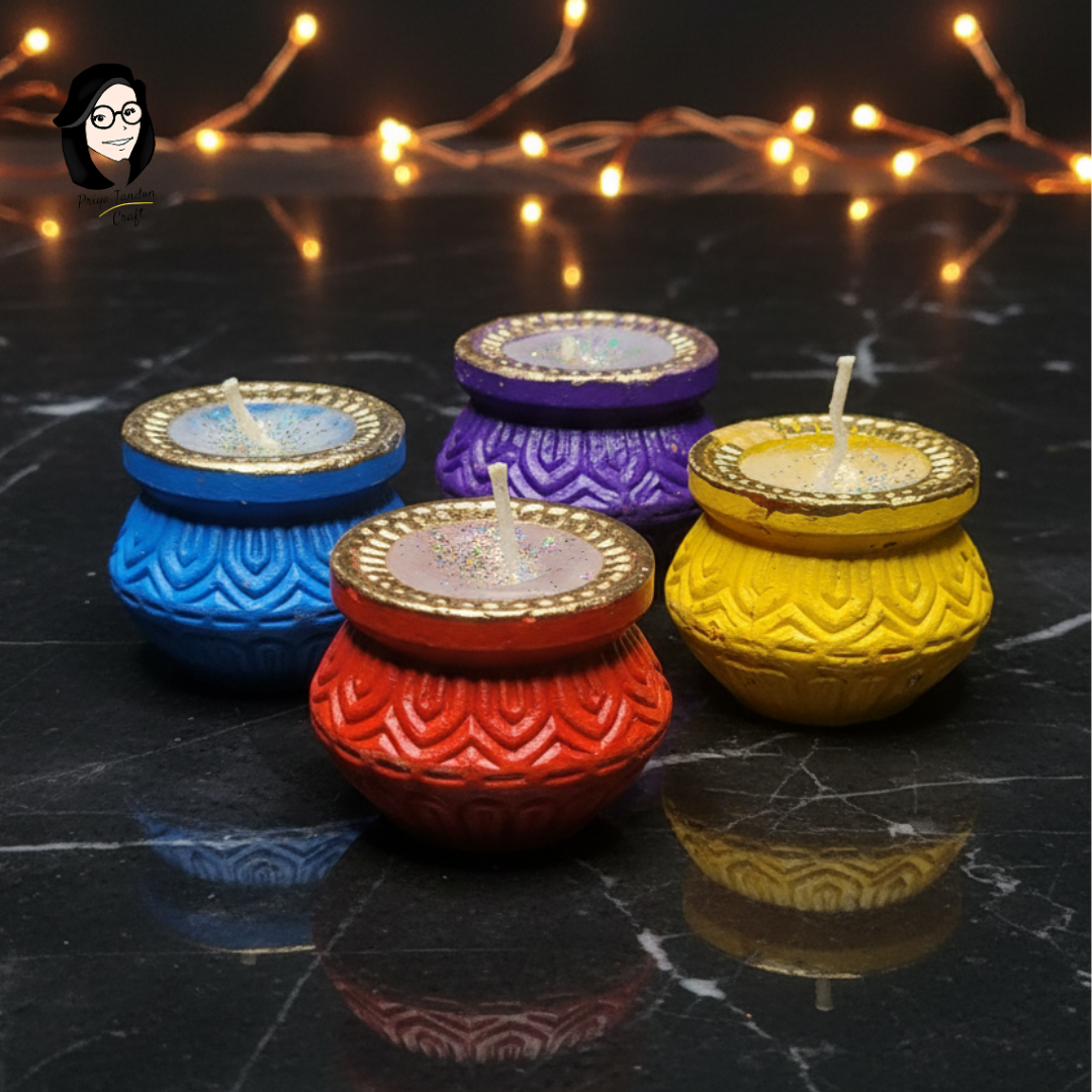 Handcrafted Matka Diya Wax Candles for Diwali (Set of 4)