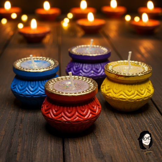 Handcrafted Matka Diya Wax Candles for Diwali (Set of 4)