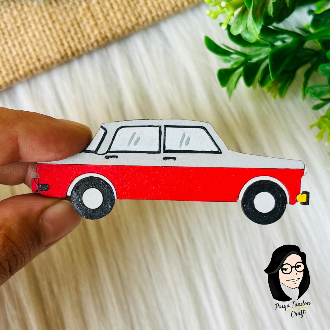 Red Vintage Car Fridge Magnet - Handmade