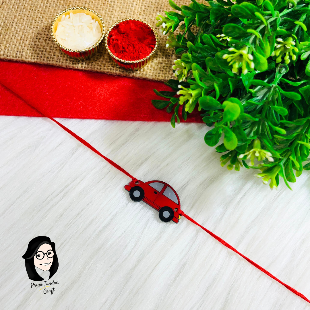 Handmade Red Car Rakhi (Fridge Magnet)