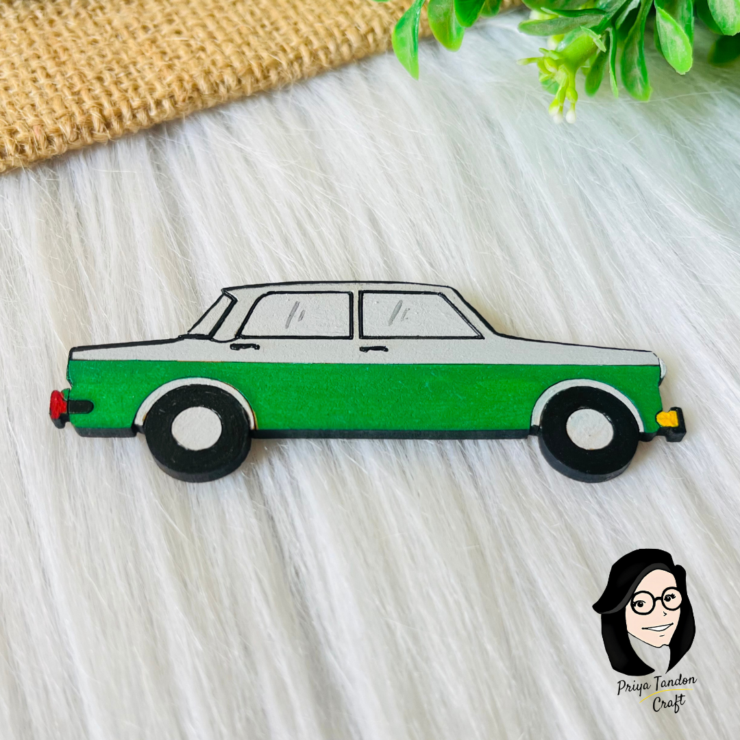 Green Vintage Car Fridge Magnet - Handmade