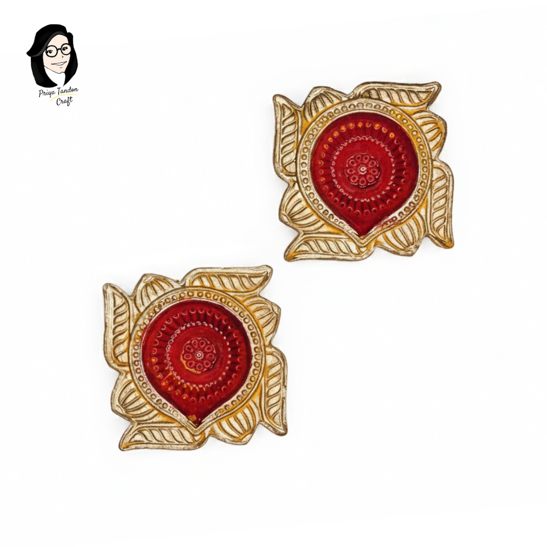 Gold & Red Swastik Diya Set (Pack of 2) for Diwali