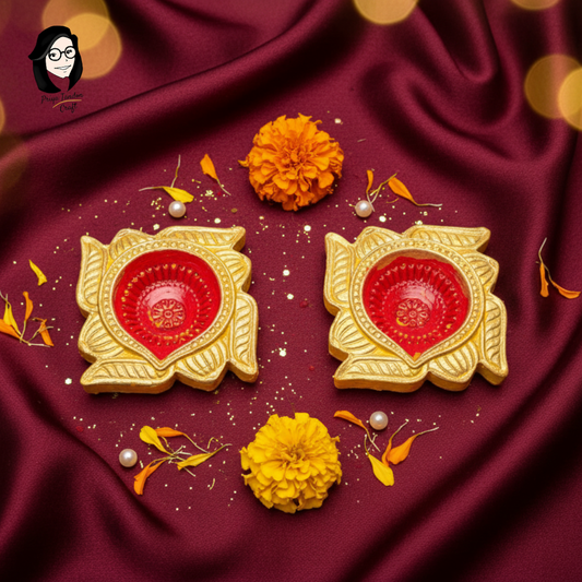 Gold & Red Swastik Diya Set (Pack of 2) for Diwali