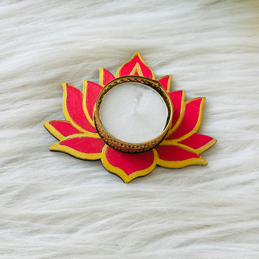 Handcrafted Tea Light Candle Holders (Set of 2) - Pink Lotus Flower