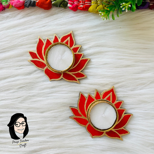 Handcrafted Lotus Tea Light Candle Holders (Set of 2) for Diwali