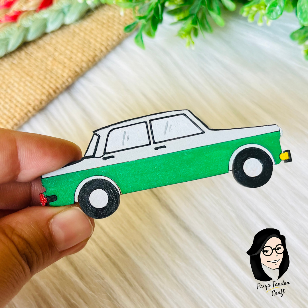 Green Vintage Car Fridge Magnet - Handmade