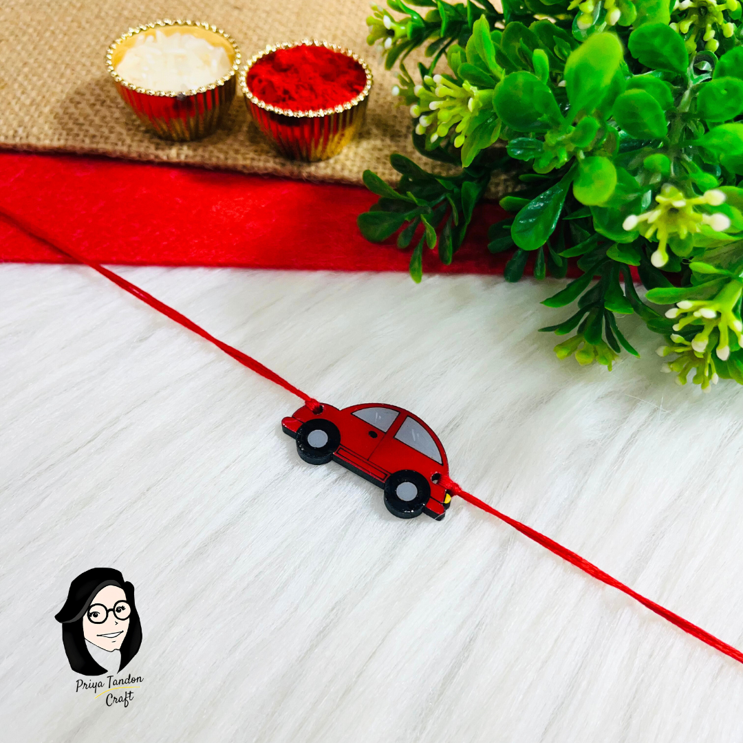 Handmade Red Car Rakhi (Fridge Magnet)