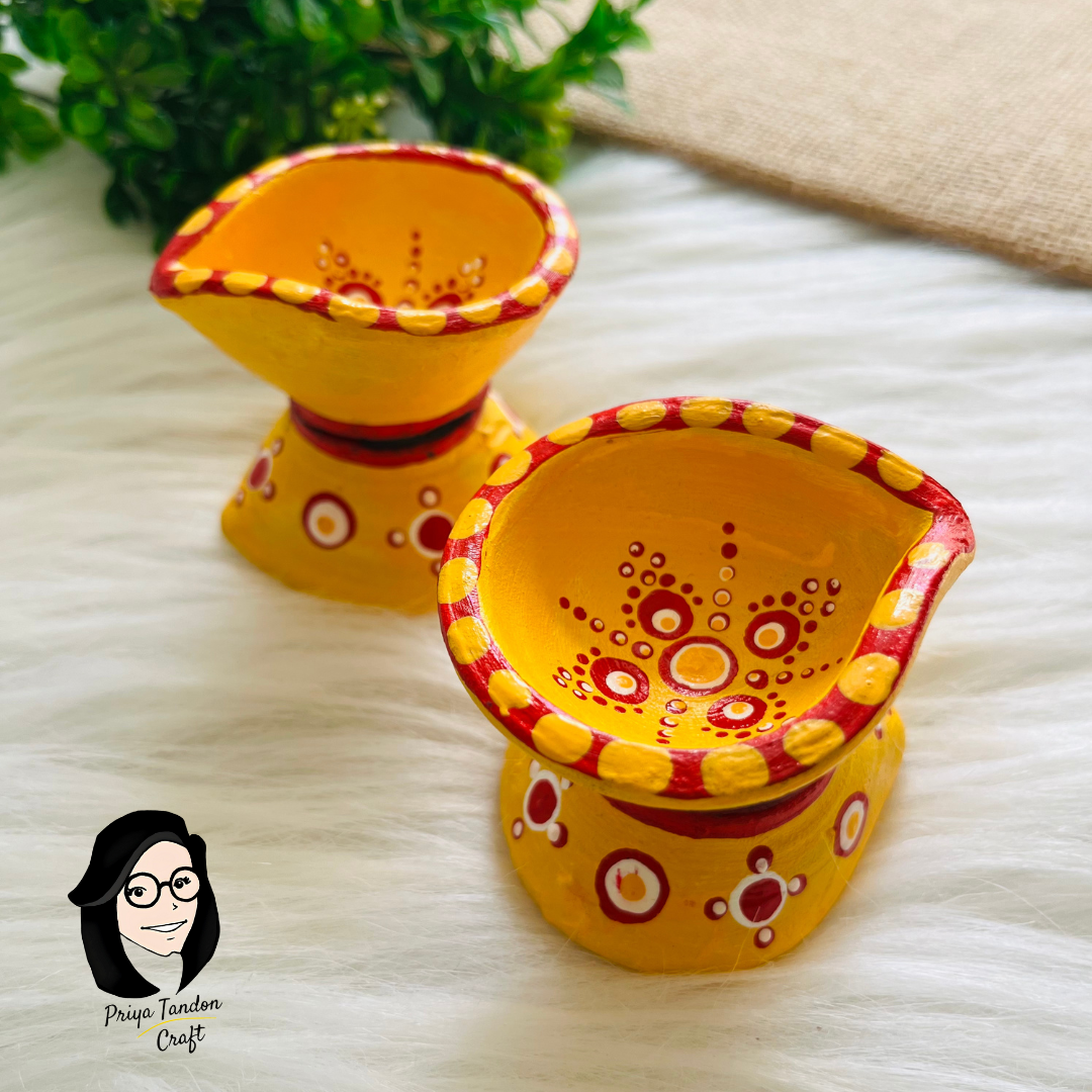 Handpainted Decorative Terracotta Diyas for Diwali (Set of 2)