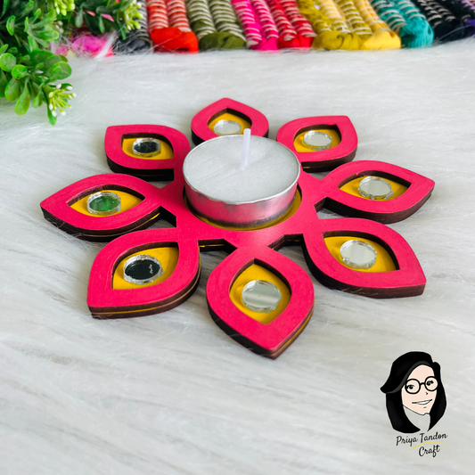 Handcrafted Mirror Work Candle Holder (Set of 2)