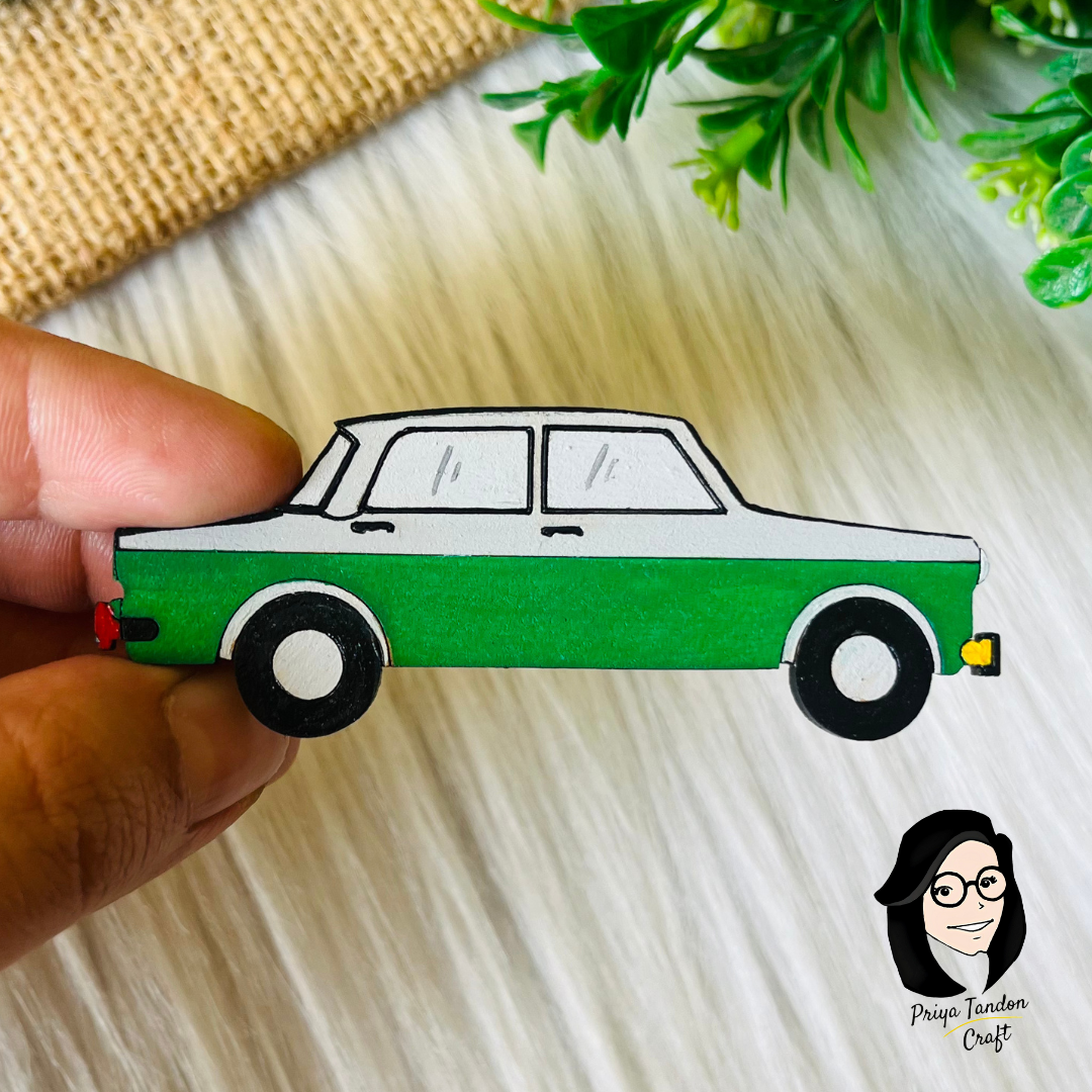 Green Vintage Car Fridge Magnet - Handmade