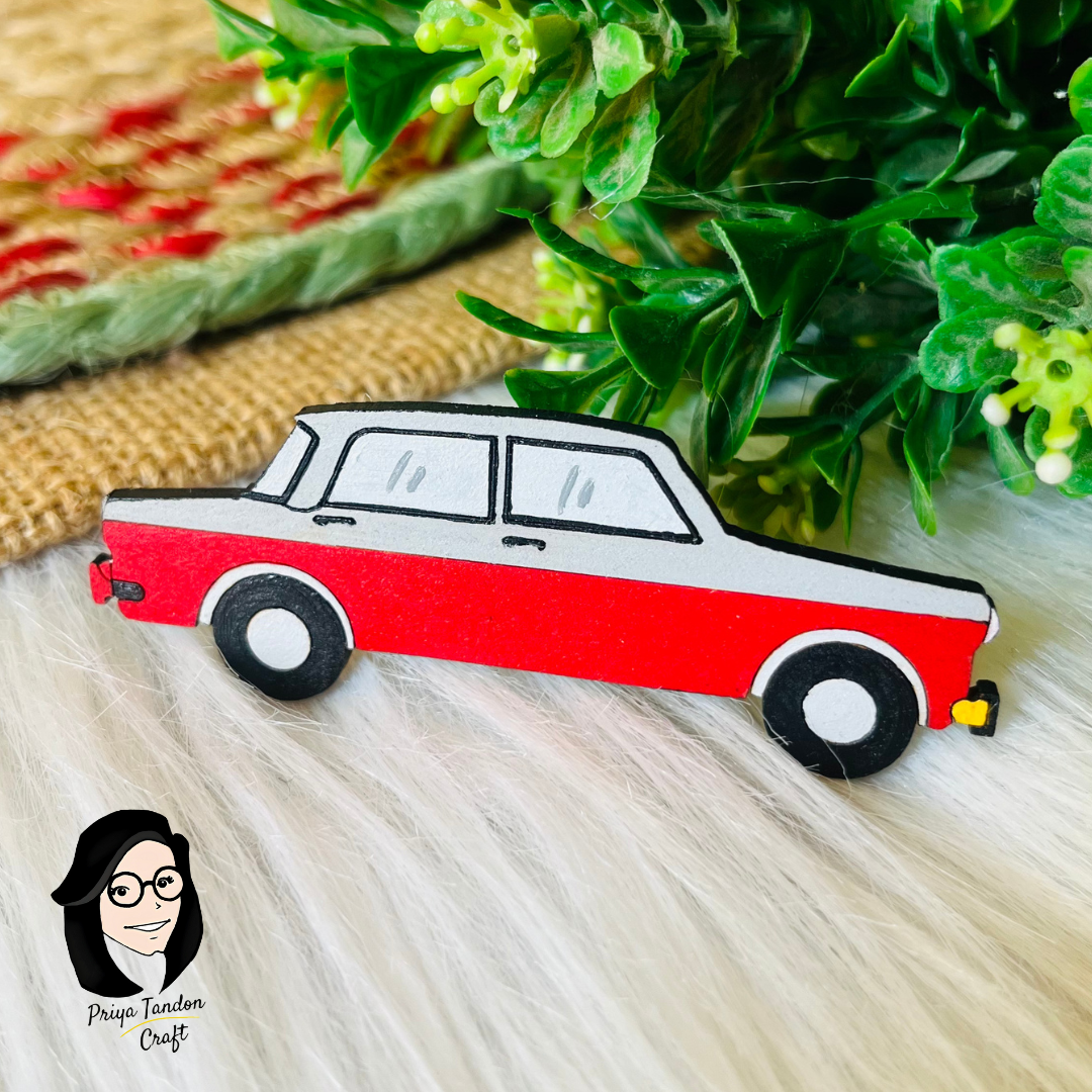 Red Vintage Car Fridge Magnet - Handmade