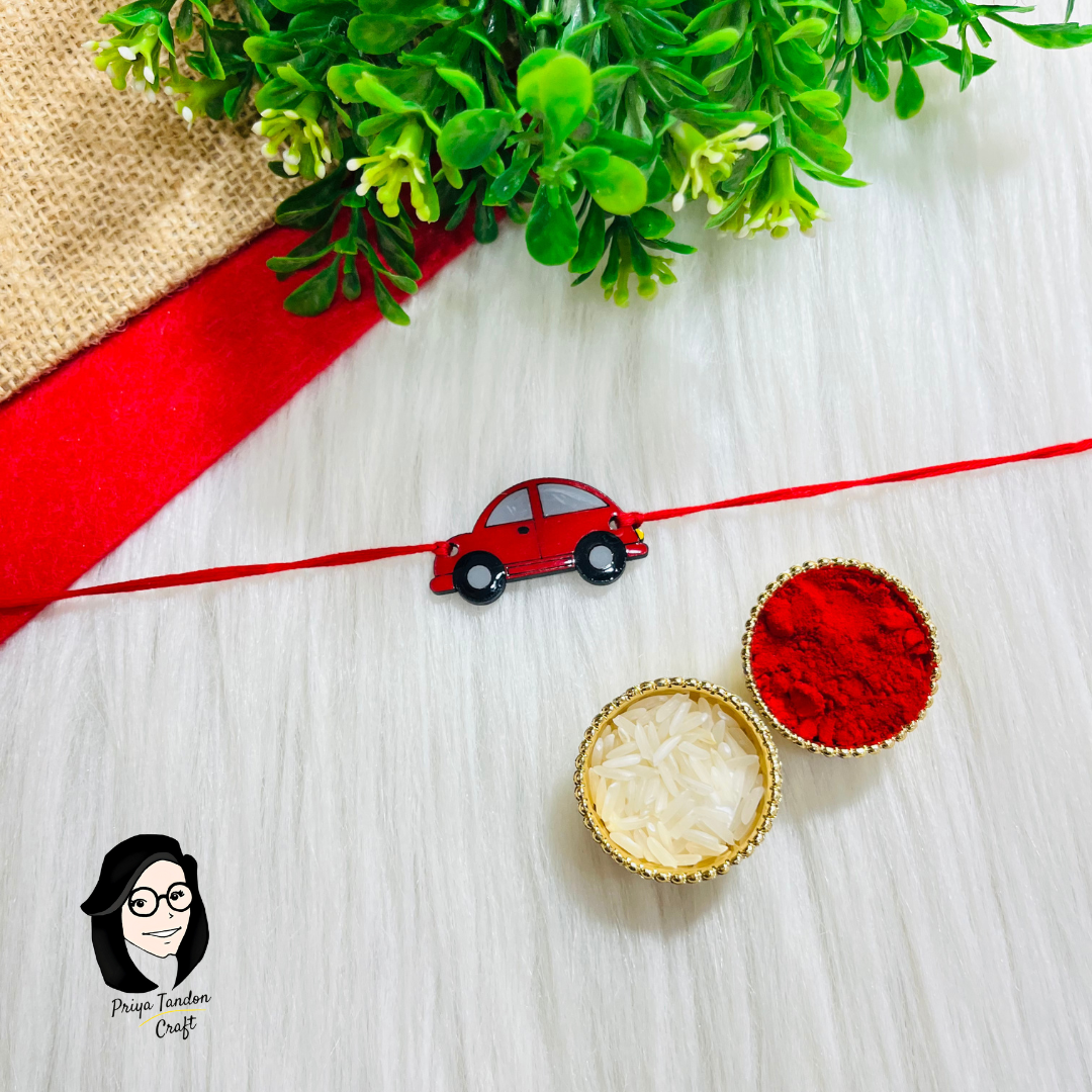 Handmade Red Car Rakhi (Fridge Magnet)