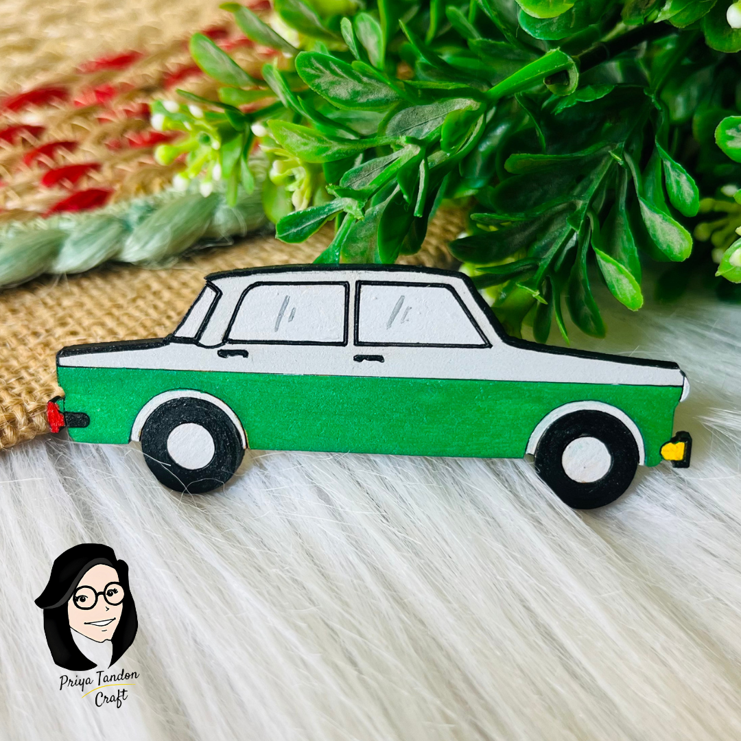 Green Vintage Car Fridge Magnet - Handmade