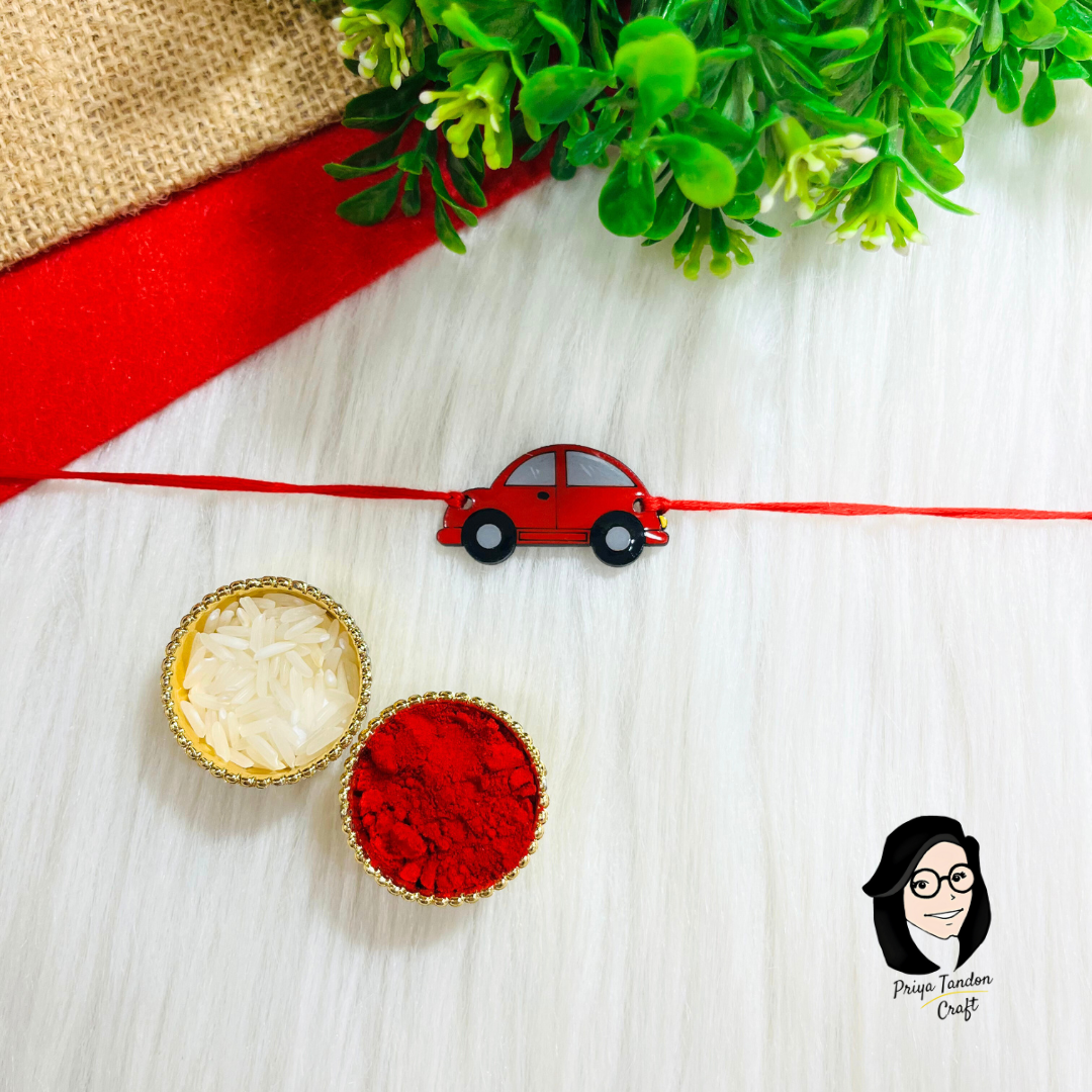 Handmade Red Car Rakhi (Fridge Magnet)