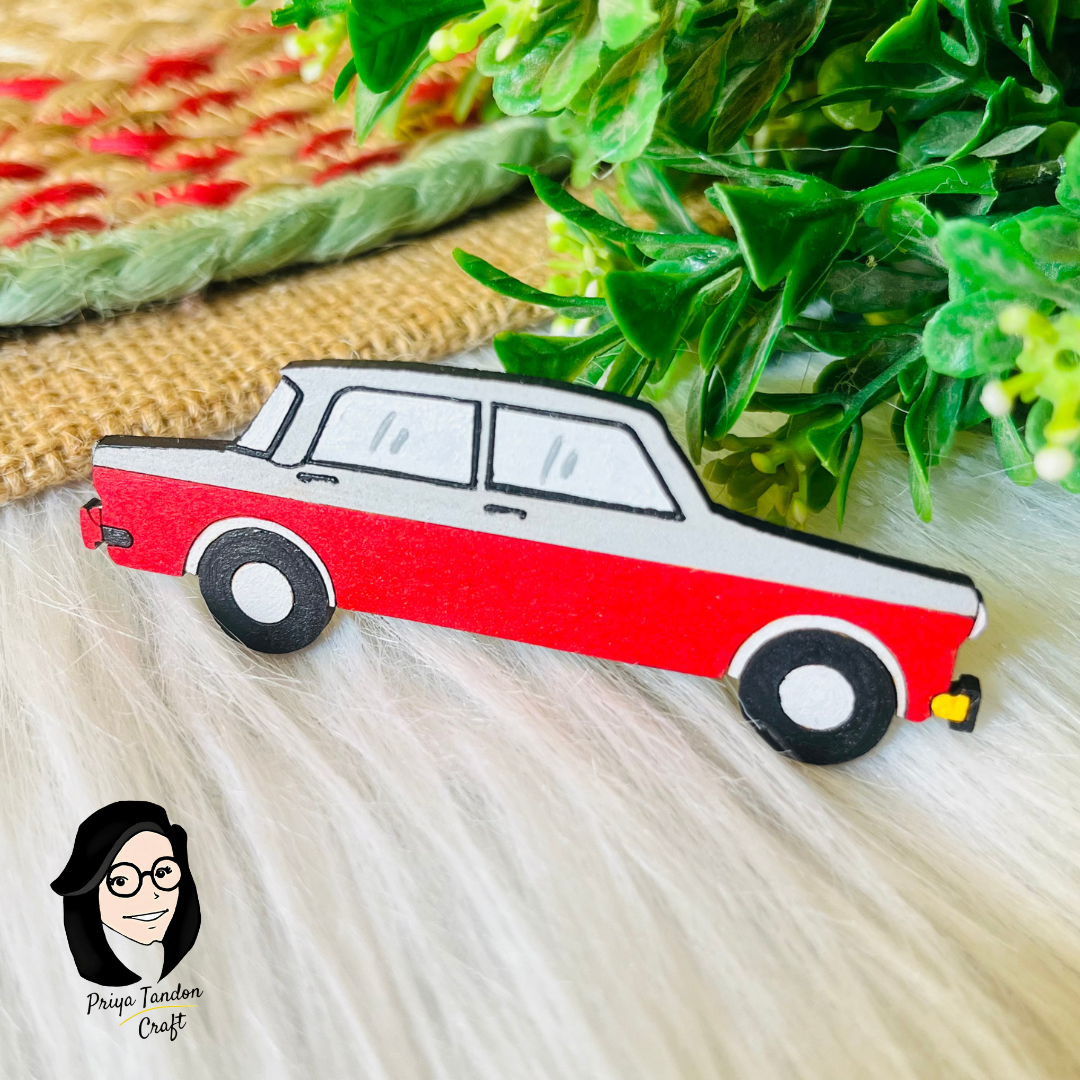 Red Vintage Car Fridge Magnet - Handmade