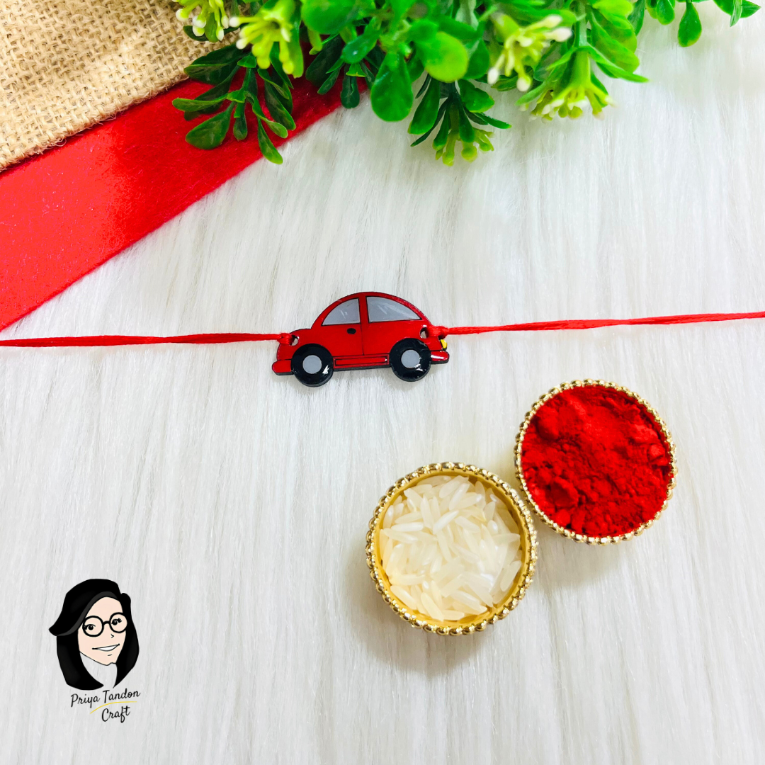 Handmade Red Car Rakhi (Fridge Magnet)