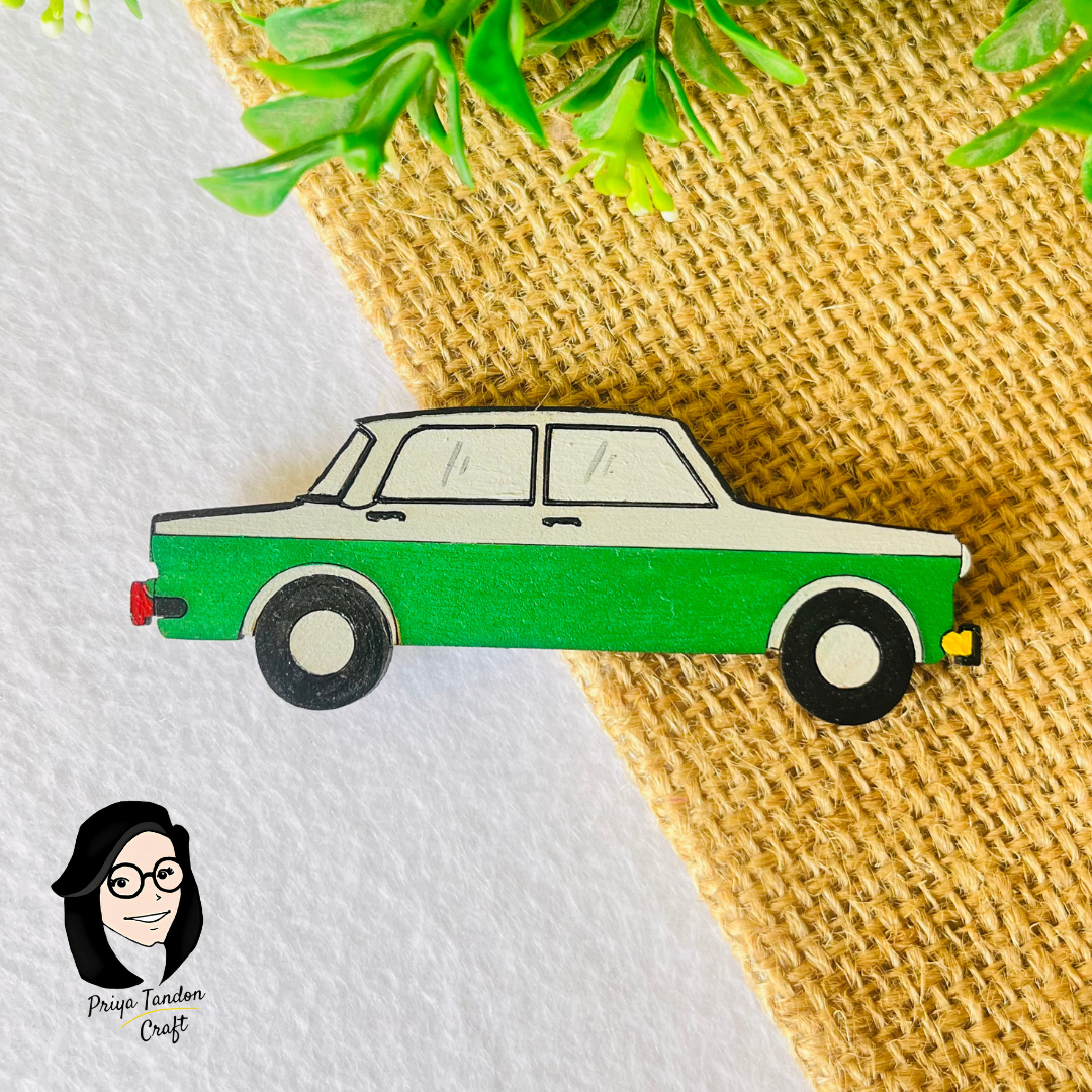 Green Vintage Car Fridge Magnet - Handmade