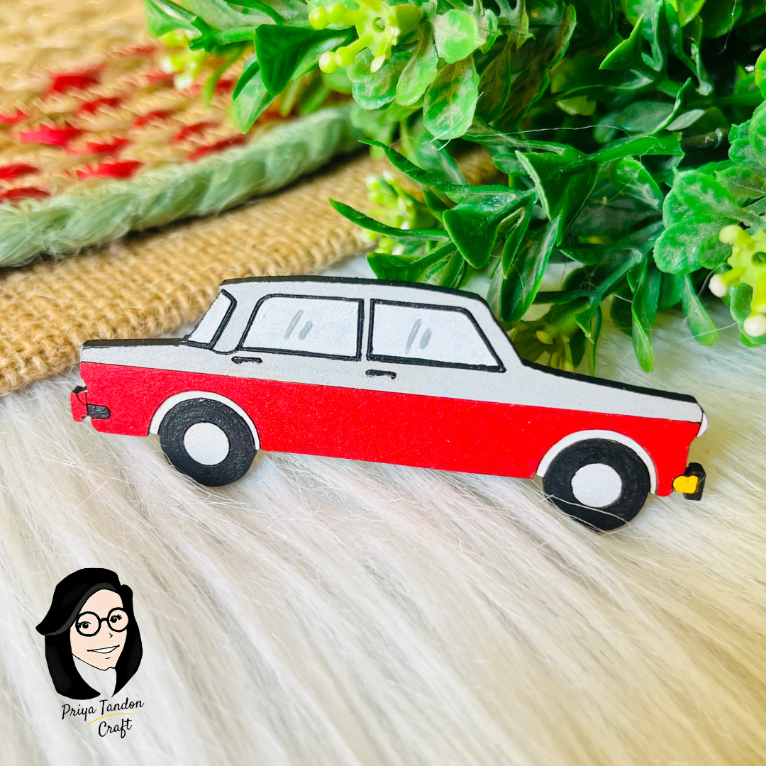 Red Vintage Car Fridge Magnet - Handmade