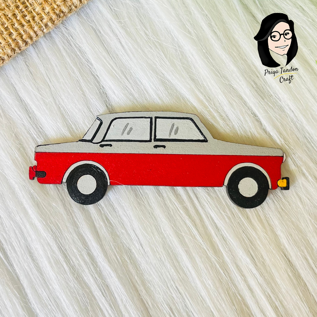 Red Vintage Car Fridge Magnet - Handmade