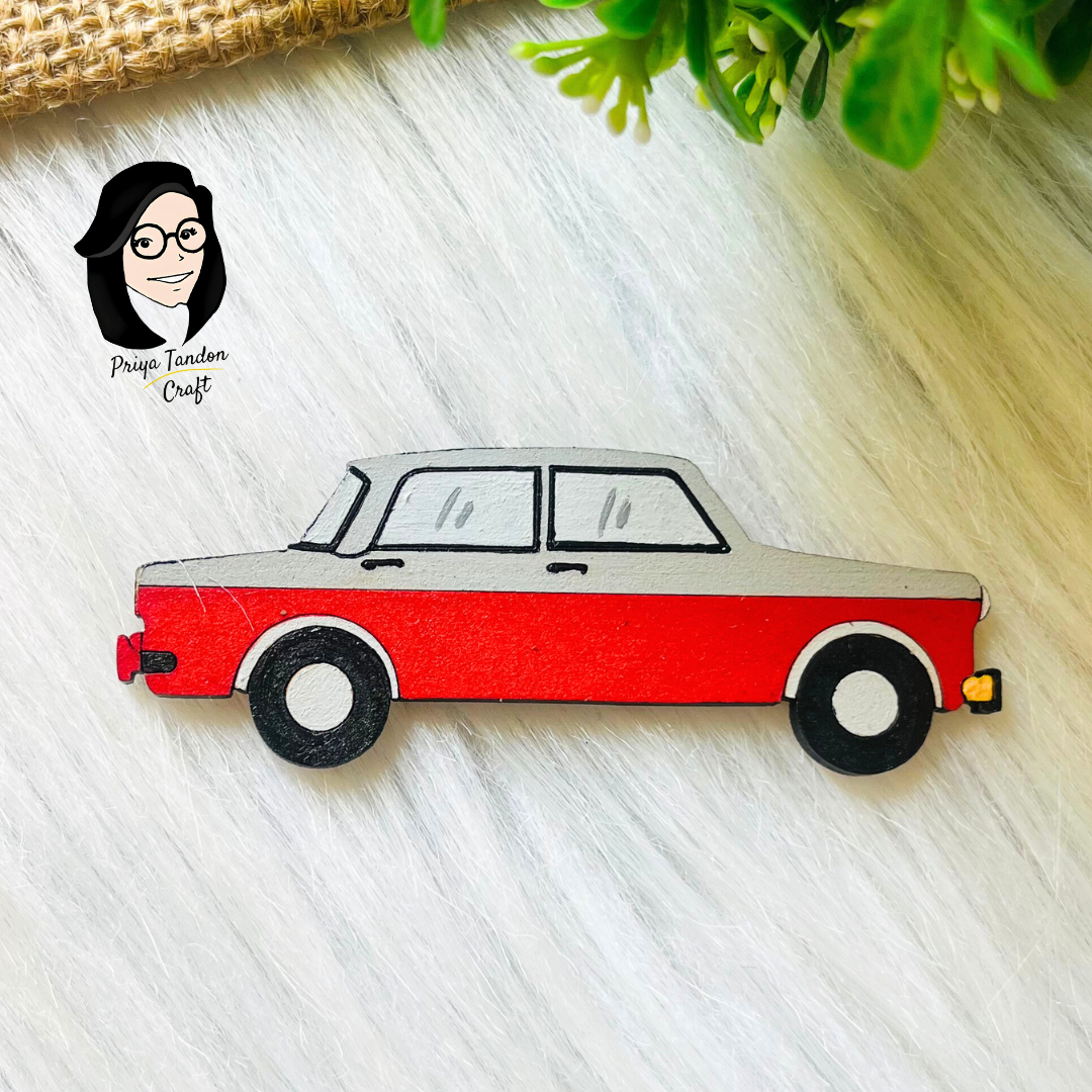 Red Vintage Car Fridge Magnet - Handmade