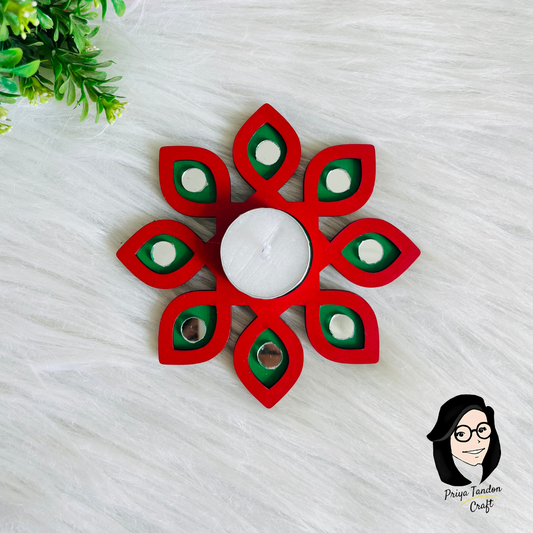 Handcrafted Mirror Work Tea Light Candle Holder (Set of 2)