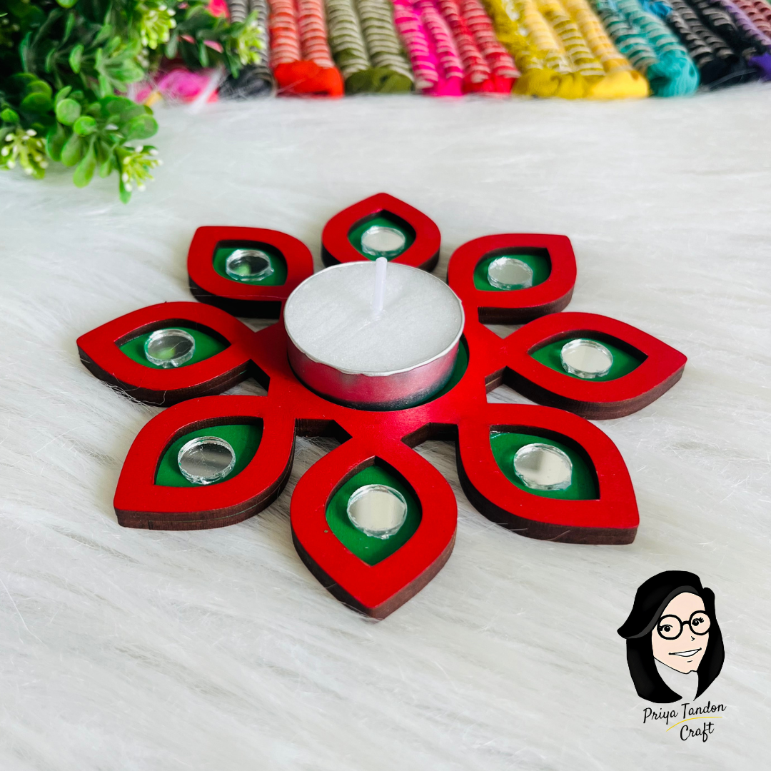 Handcrafted Mirror Work Tea Light Candle Holder (Set of 2)