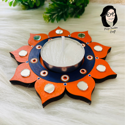 Handcrafted Mirror Work Tealight Candle Holders (Set of 2) for Diwali