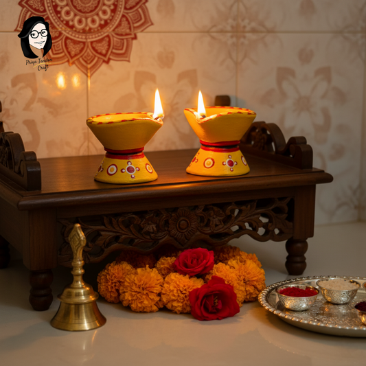 Handpainted Decorative Terracotta Diyas for Diwali (Set of 2)