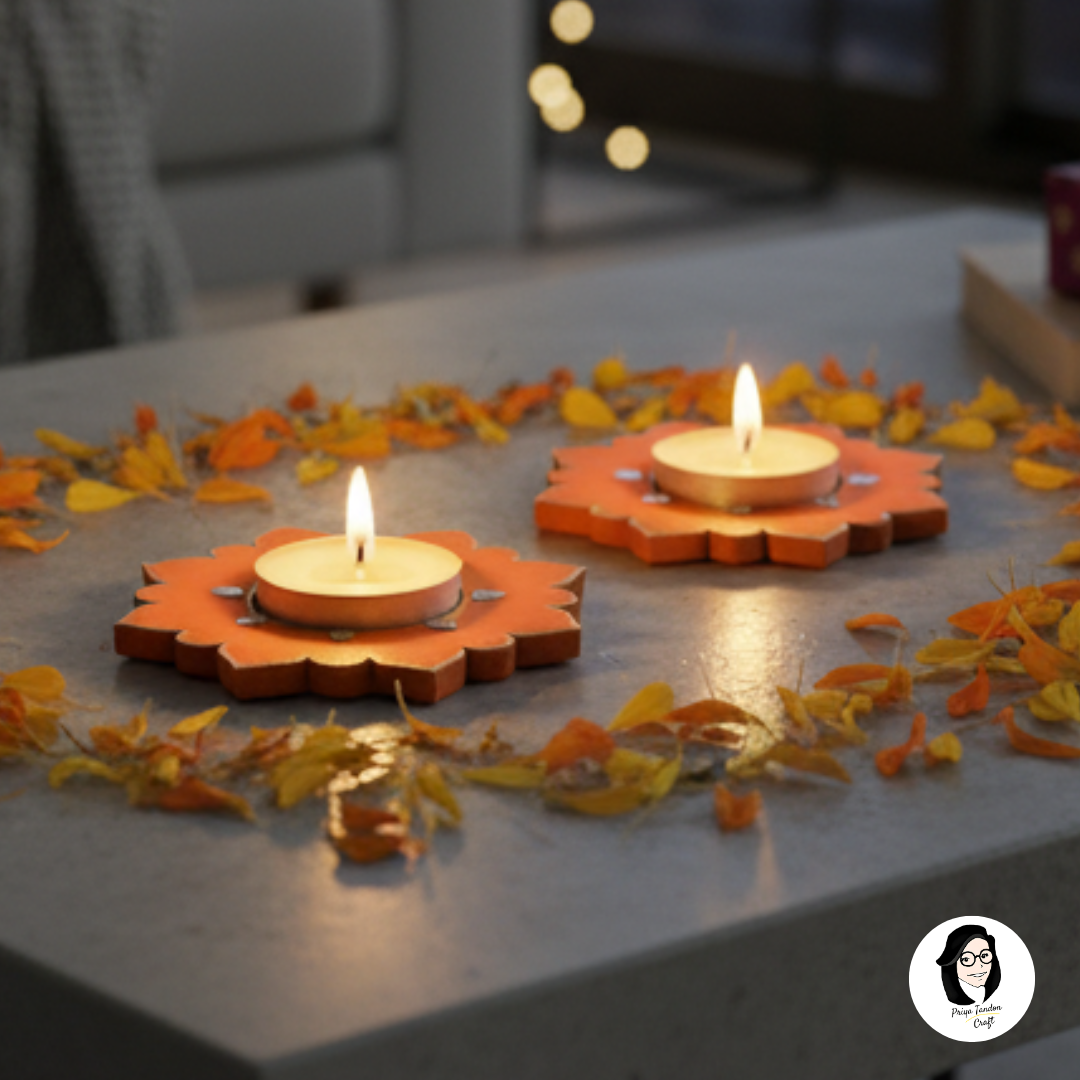 Floral Tealight Candle Holder for Diwali (Set of 2)