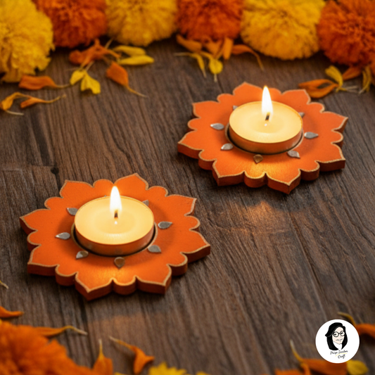 Floral Tealight Candle Holder for Diwali (Set of 2)