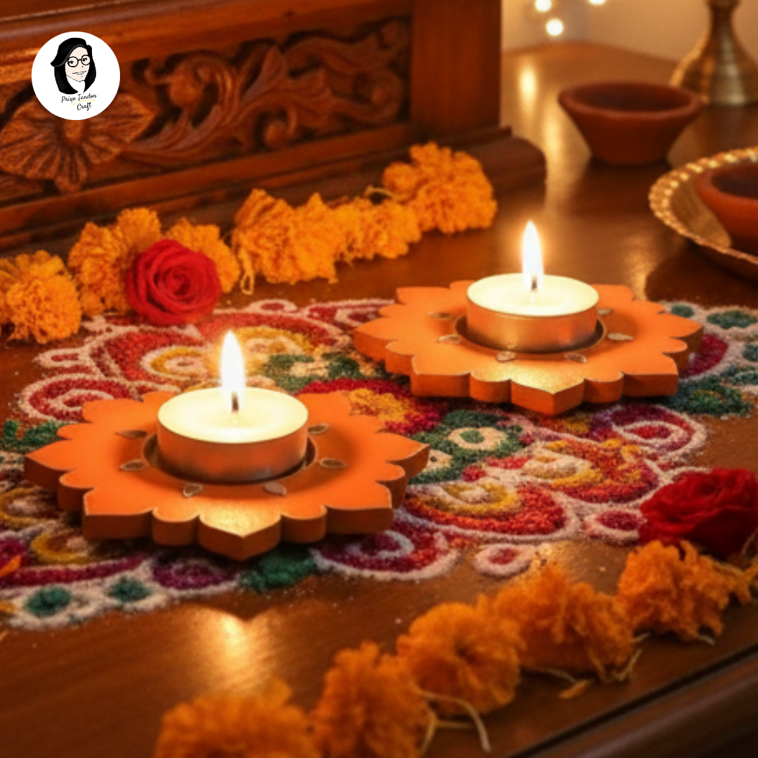 Floral Tealight Candle Holder for Diwali (Set of 2)