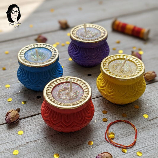 Handcrafted Matka Diya Wax Candles for Diwali (Set of 4)
