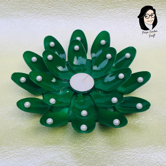 Green Candle Holder With White Beads