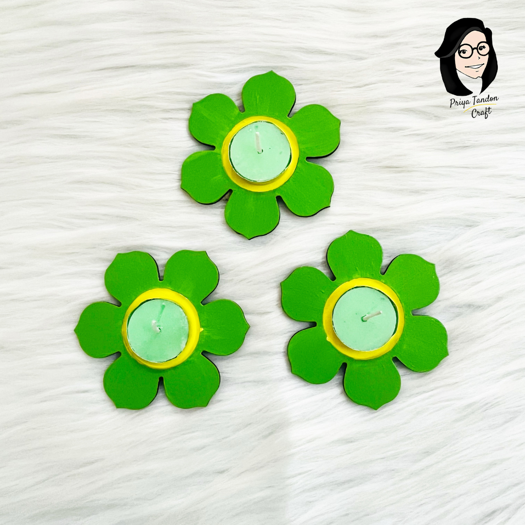 Handmade Flower Shaped Diwali Diyas (Set of 3)