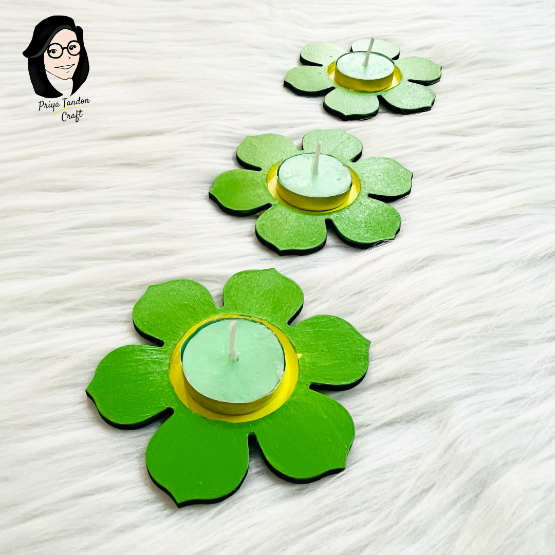 Handmade Flower Shaped Diwali Diyas (Set of 3)