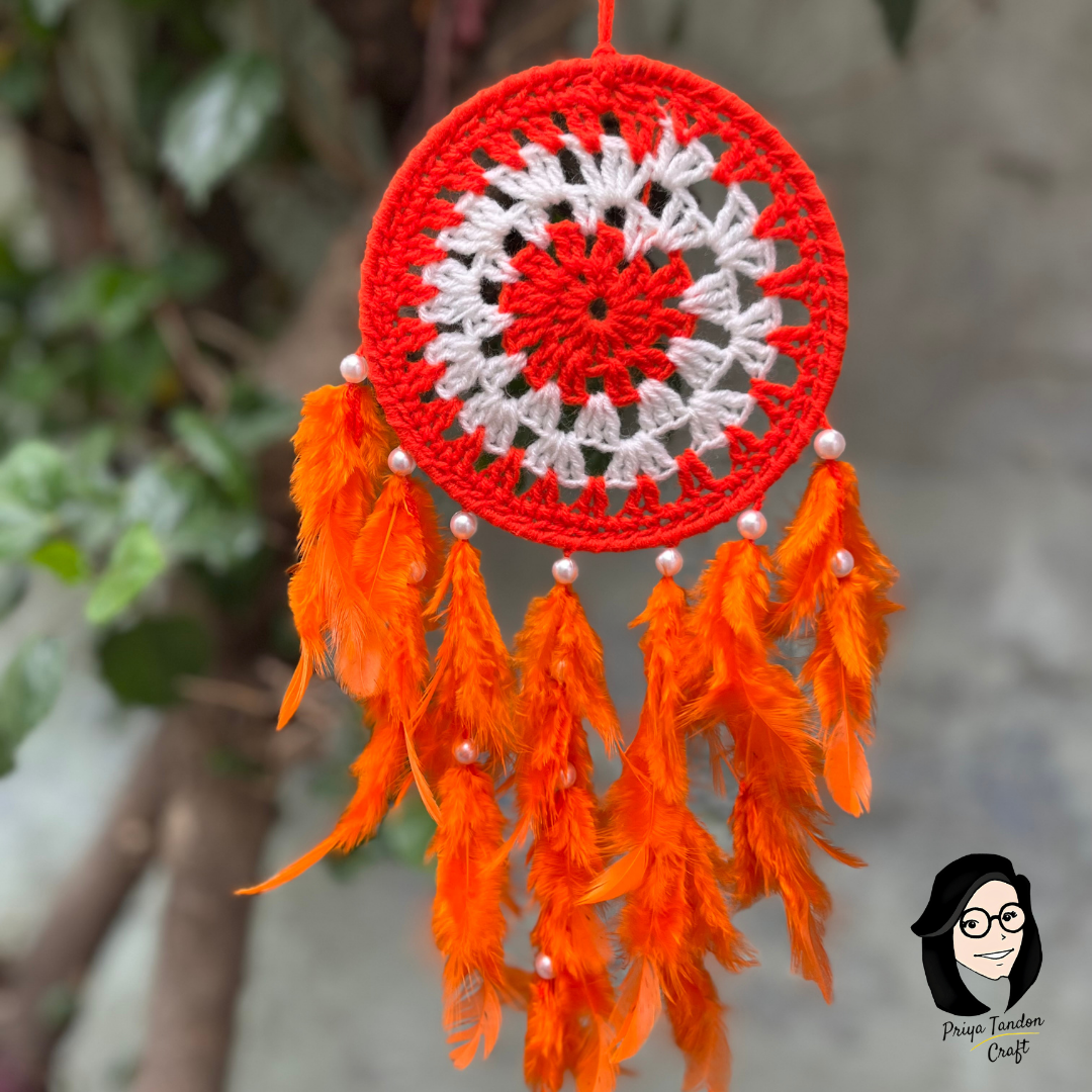 Handmade Dreamcatcher With Orange Feathers