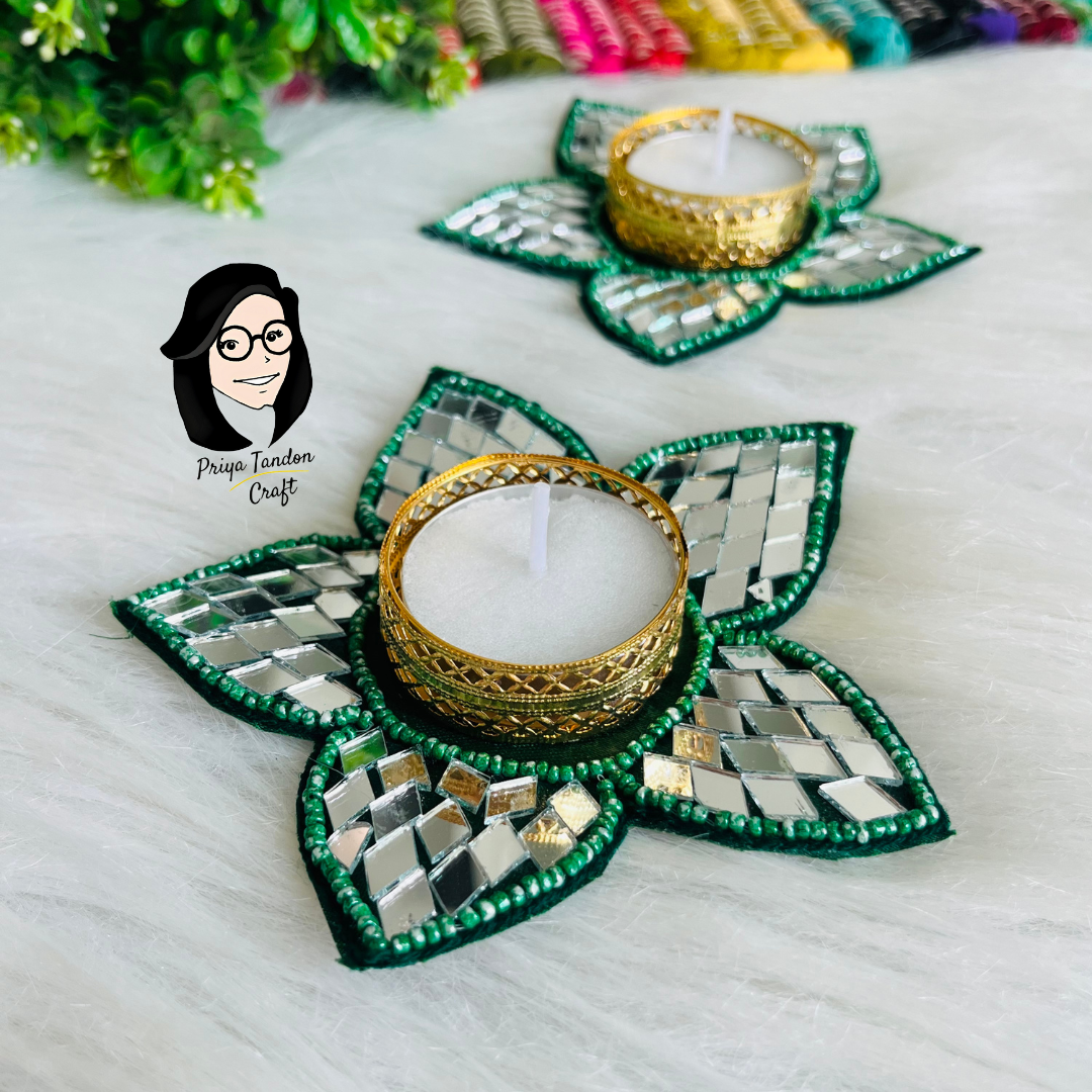 Greenish Flower Tea Light Candle Holder (Set of 2)