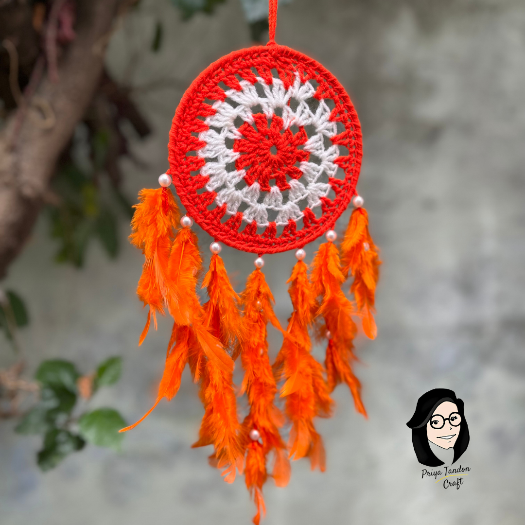 Handmade Dreamcatcher With Orange Feathers