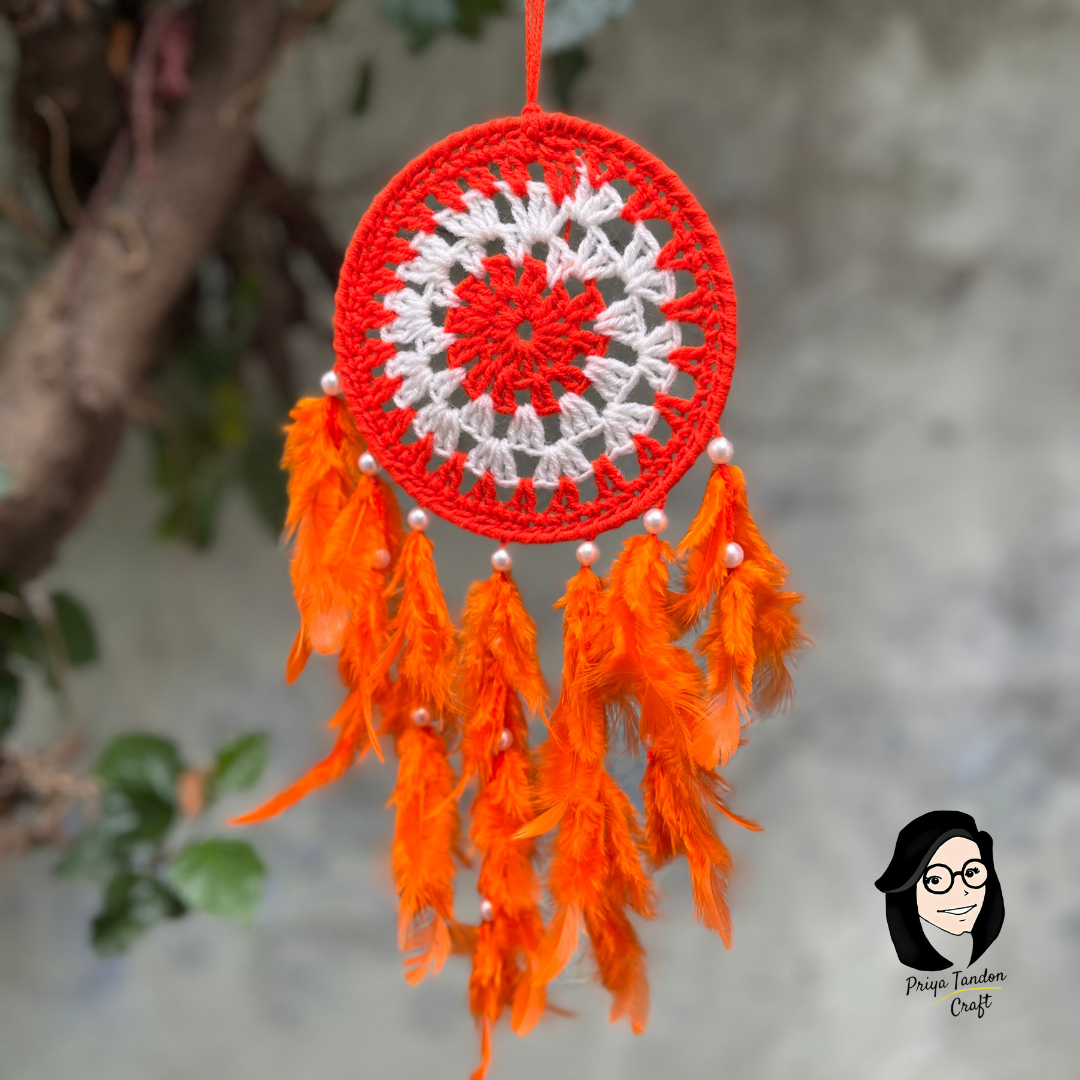 Handmade Dreamcatcher With Orange Feathers