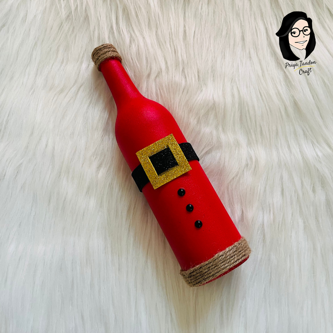 Santa-Themed Handmade Glass Bottle For Christmas