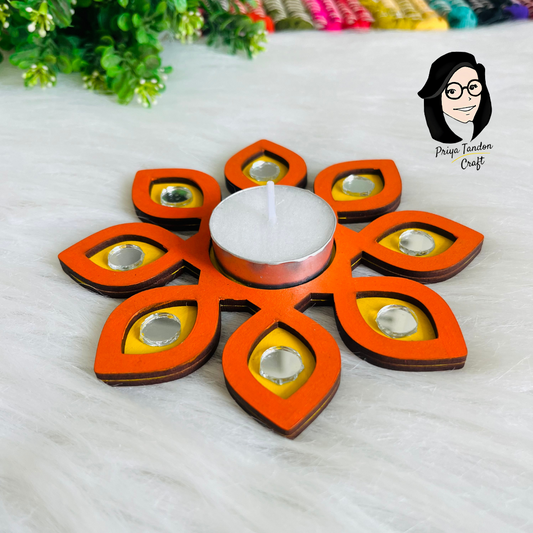 Orangey Flower Tea Light Candle Holder (Set of 2)