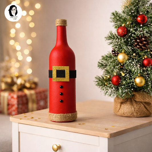 Santa-Themed Handmade Glass Bottle For Christmas