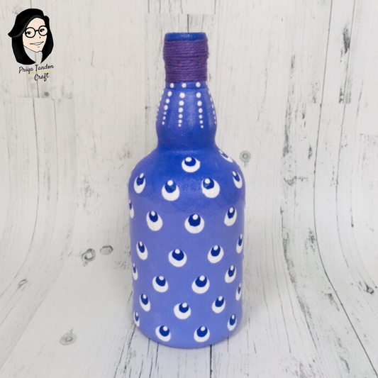 Purple Hand-Painted Glass Bottle With Evil Eyes Design